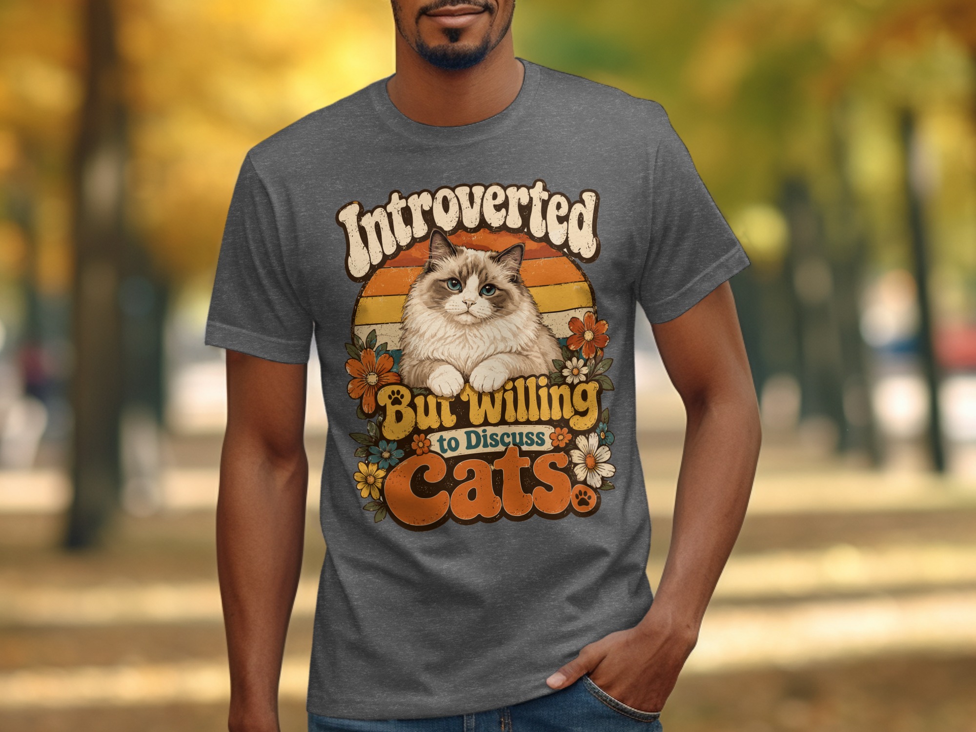 Introverted But Willing to Discuss Cats T-Shirt, Funny Introvert Cat Lover Tee, Vintage Retro 70s Style Fluffy Cat Shirt, Groovy Pet Owner - Image 8