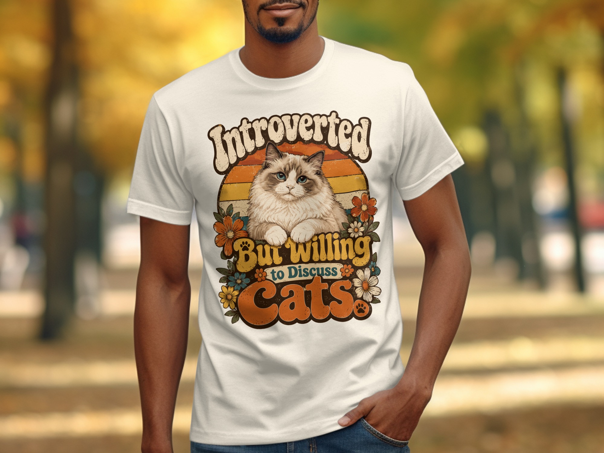 Introverted But Willing to Discuss Cats T-Shirt, Funny Introvert Cat Lover Tee, Vintage Retro 70s Style Fluffy Cat Shirt, Groovy Pet Owner - Image 10