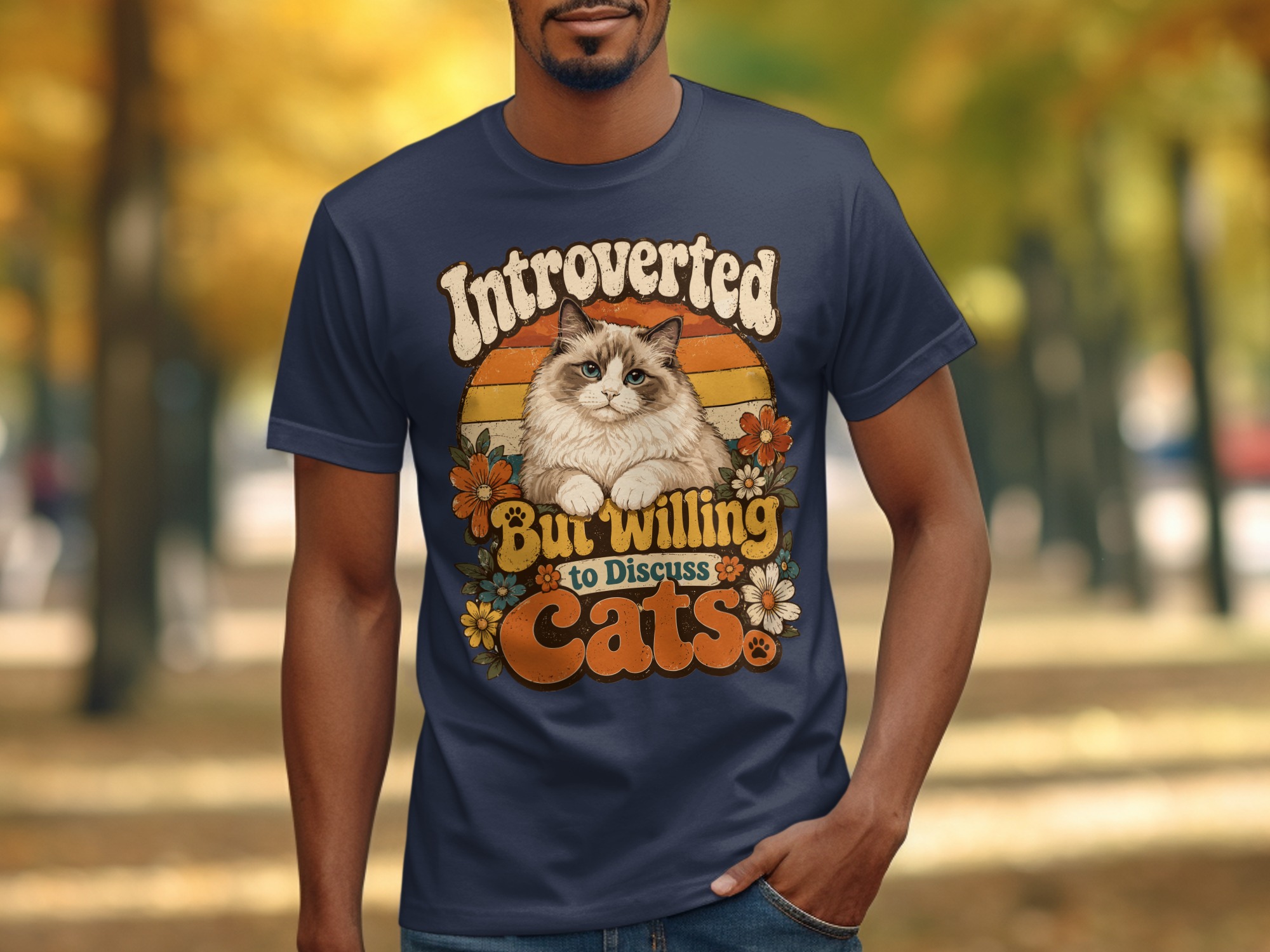 Introverted But Willing to Discuss Cats T-Shirt, Funny Introvert Cat Lover Tee, Vintage Retro 70s Style Fluffy Cat Shirt, Groovy Pet Owner - Image 11