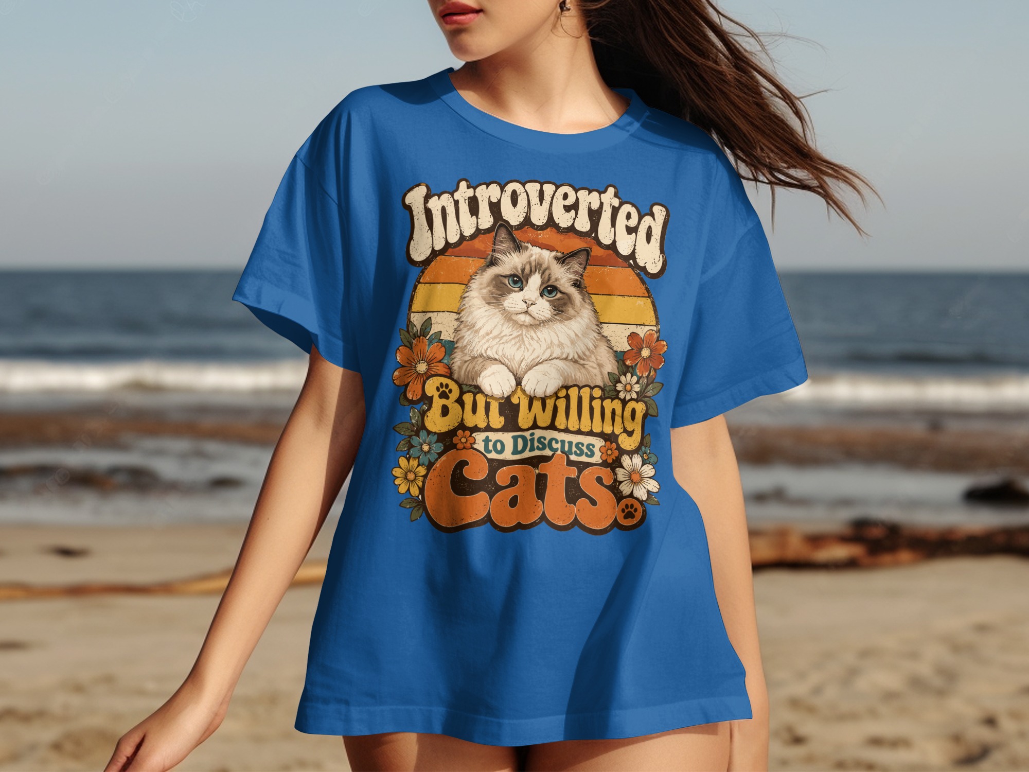 Introverted But Willing to Discuss Cats T-Shirt, Funny Introvert Cat Lover Tee, Vintage Retro 70s Style Fluffy Cat Shirt, Groovy Pet Owner - Image 14