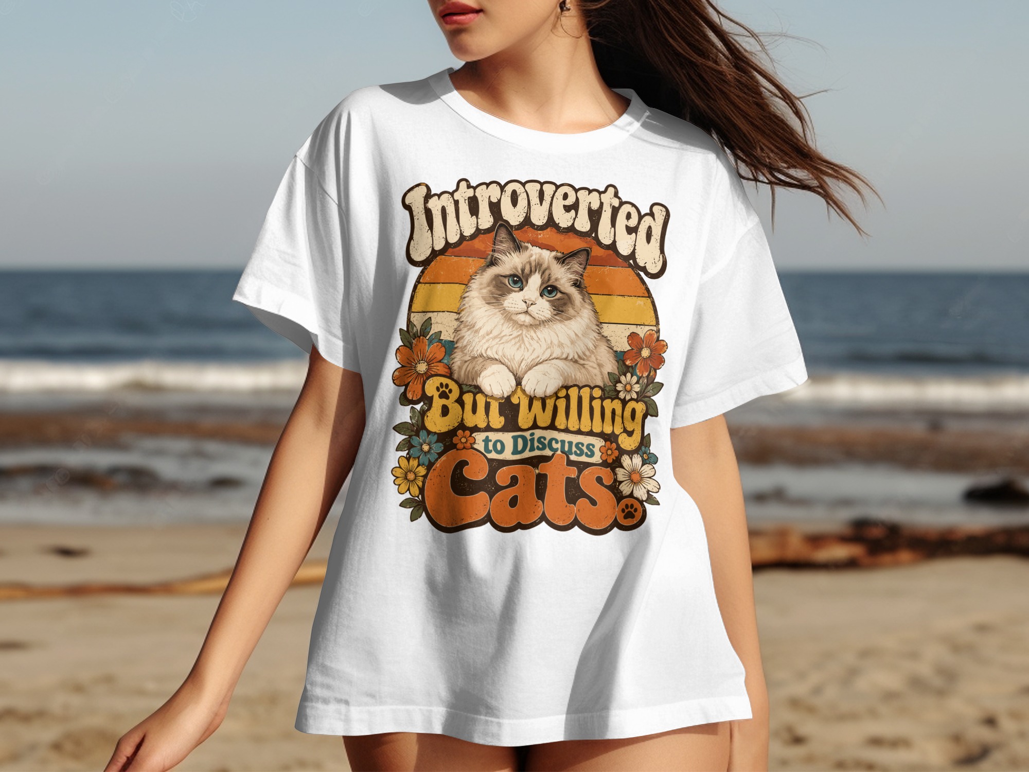 Introverted But Willing to Discuss Cats T-Shirt, Funny Introvert Cat Lover Tee, Vintage Retro 70s Style Fluffy Cat Shirt, Groovy Pet Owner - Image 16