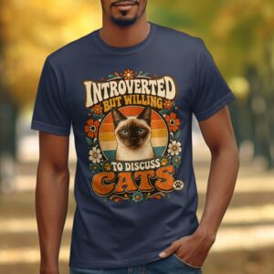 Introverted But Willing To Discuss Cats T-Shirt | Retro Siamese Cat Lover Gift | Funny Introvert Tee | Vintage Pet Parent Shirt for Cat Moms