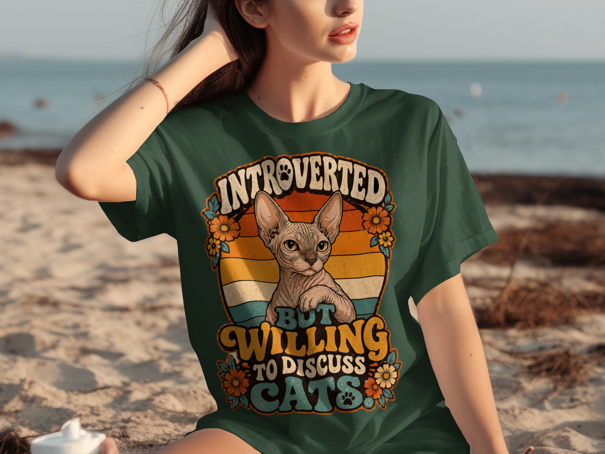 Introverted But Willing To Discuss Cats Shirt, Sphynx Cat Lover Tee, Retro Funny Feline T-Shirt, Vintage Pet Owner Gift - Image 4