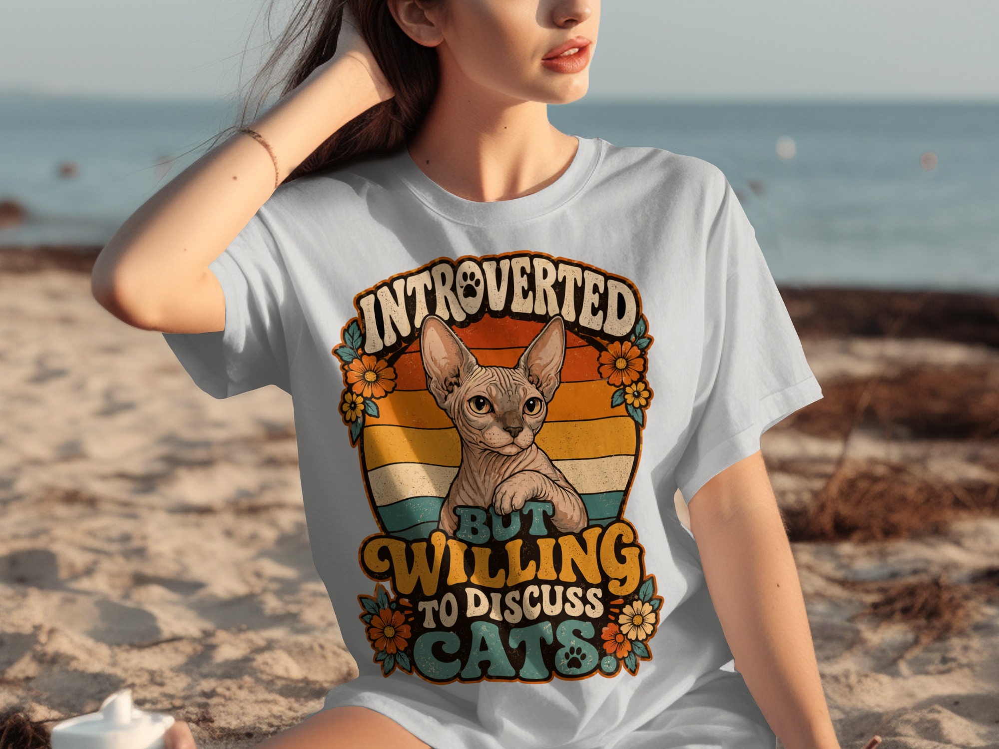 Introverted But Willing To Discuss Cats Shirt, Sphynx Cat Lover Tee, Retro Funny Feline T-Shirt, Vintage Pet Owner Gift - Image 6