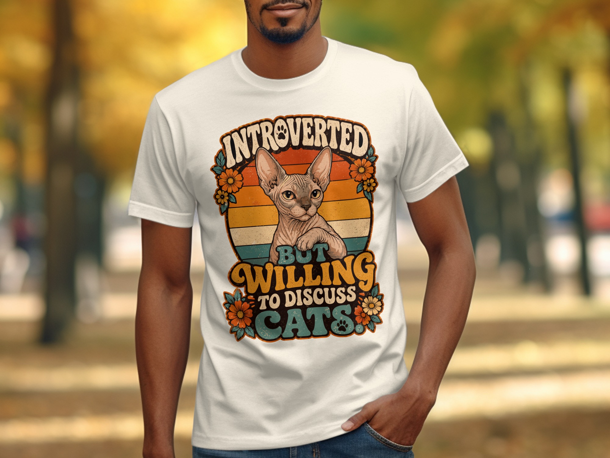 Introverted But Willing To Discuss Cats Shirt, Sphynx Cat Lover Tee, Retro Funny Feline T-Shirt, Vintage Pet Owner Gift - Image 9