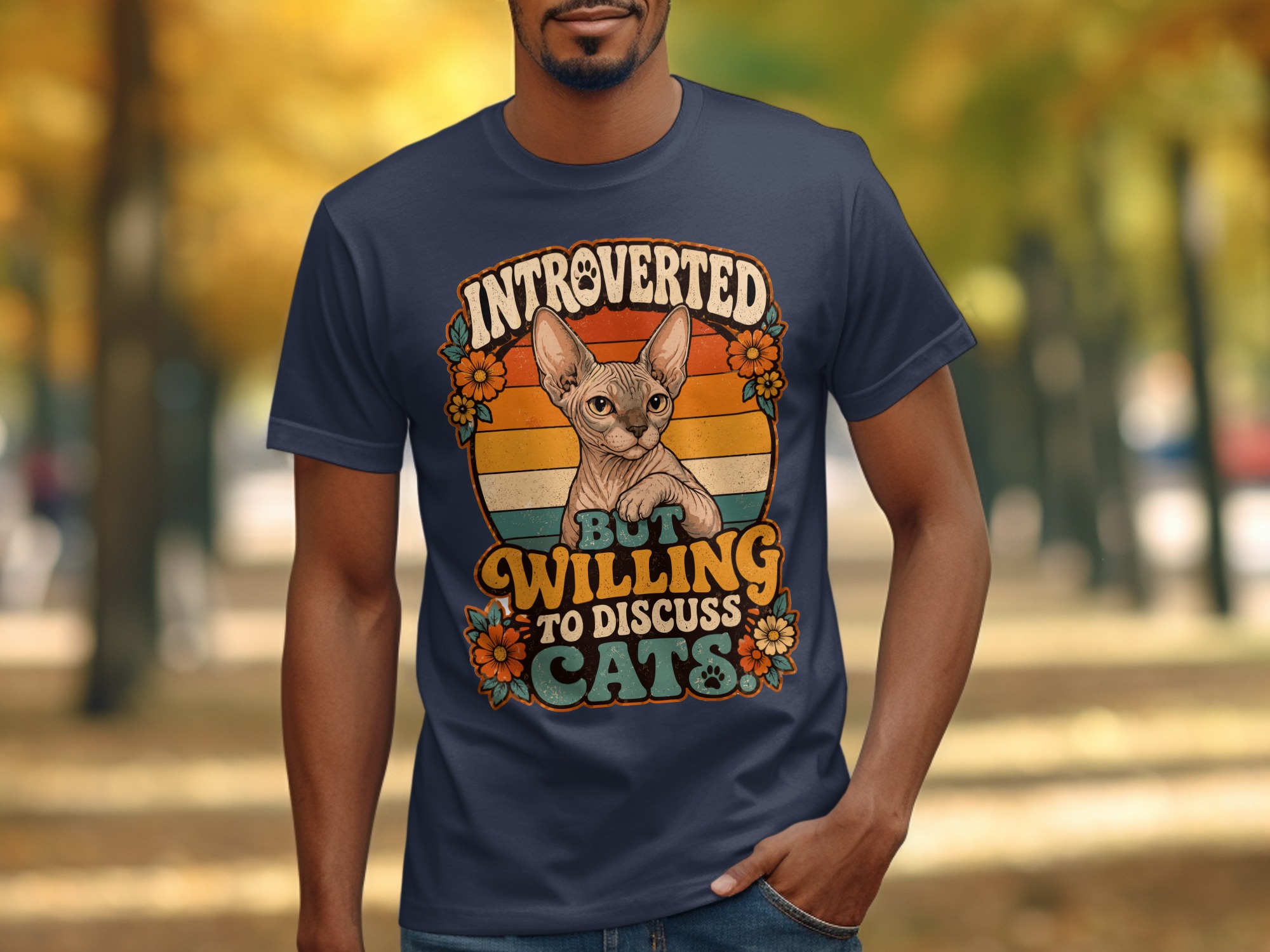 Introverted But Willing To Discuss Cats Shirt, Sphynx Cat Lover Tee, Retro Funny Feline T-Shirt, Vintage Pet Owner Gift - Image 10
