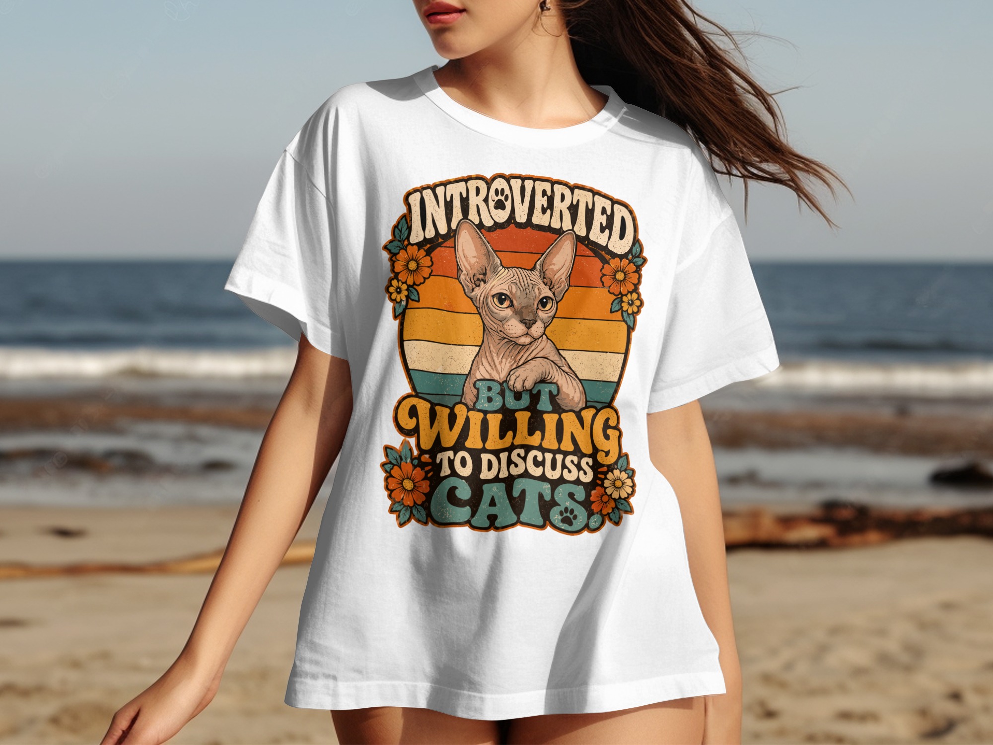 Introverted But Willing To Discuss Cats Shirt, Sphynx Cat Lover Tee, Retro Funny Feline T-Shirt, Vintage Pet Owner Gift - Image 16