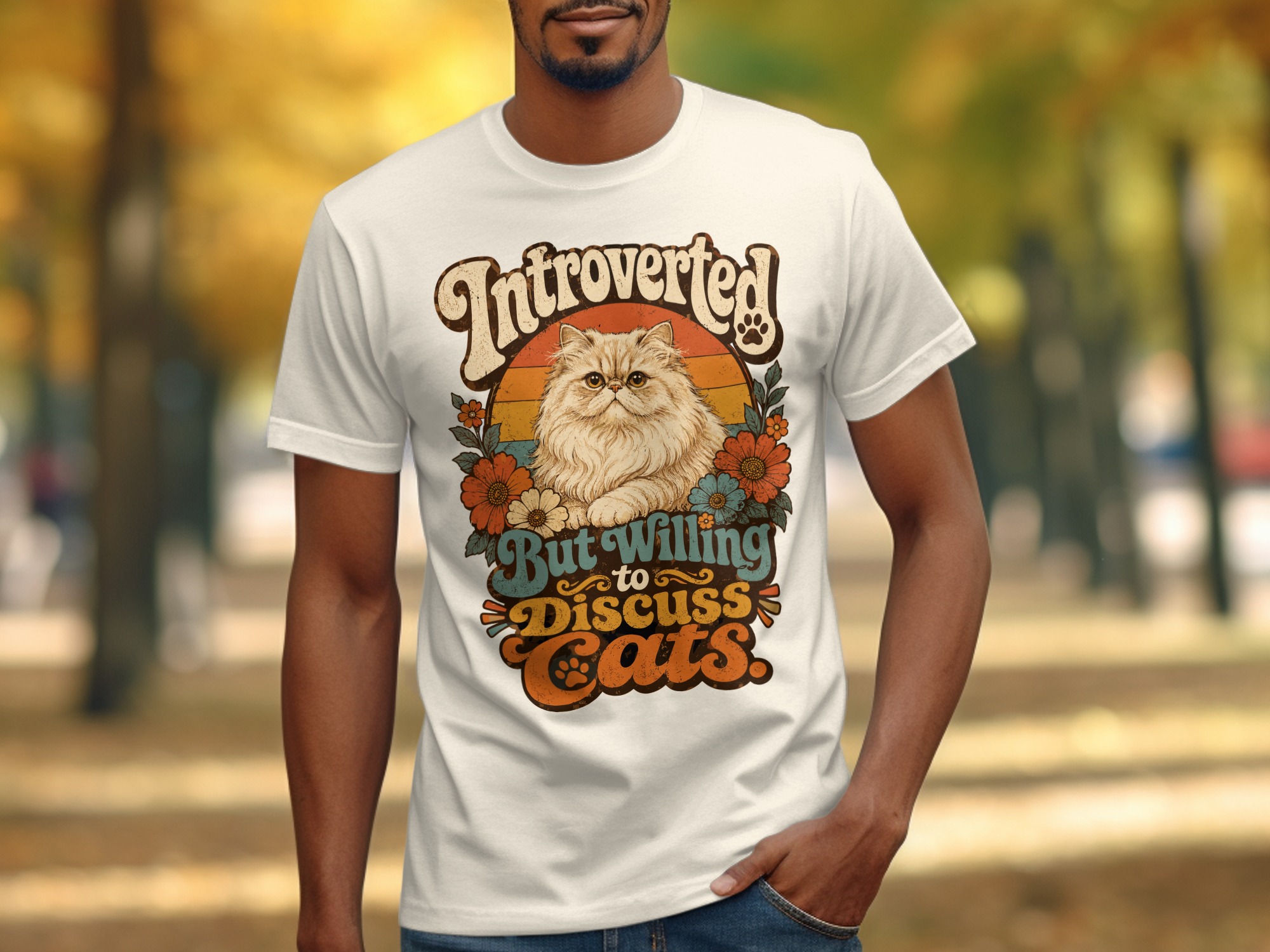 Introverted But Willing to Discuss Cats T-Shirt | Retro Cat Lover Tee | Funny Persian Cat Mom Gift | Vintage Pet Owner Aesthetic Shirt - Image 9