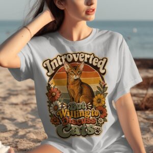 Introverted But Willing To Discuss Cats T-Shirt | Retro Cat Lover Shirt, Funny Cat Mom Gift, Vintage Pet Owner Tee, Boho Floral Kitty
