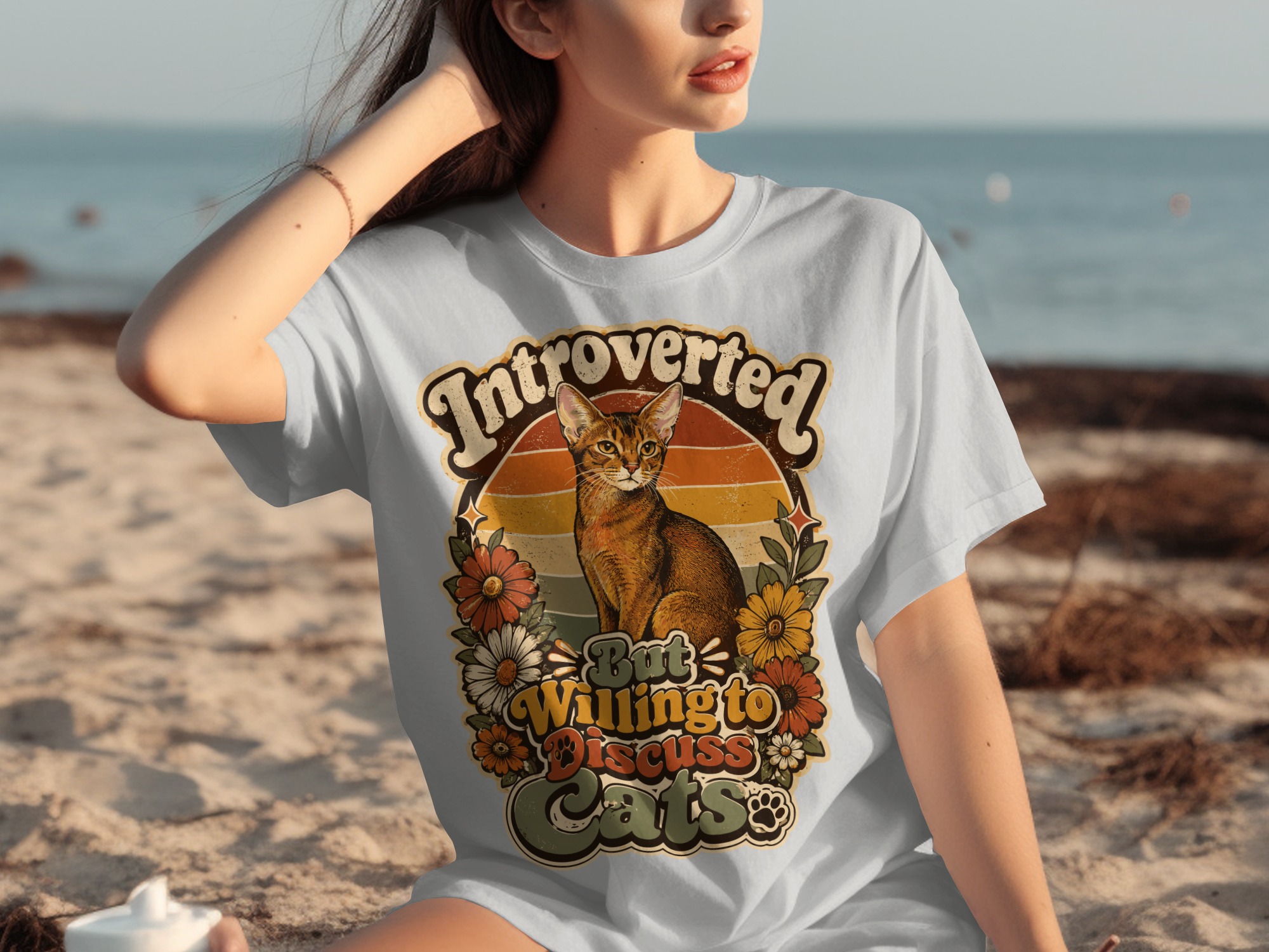 Introverted But Willing To Discuss Cats T-Shirt | Retro Cat Lover Shirt, Funny Cat Mom Gift, Vintage Pet Owner Tee, Boho Floral Kitty
