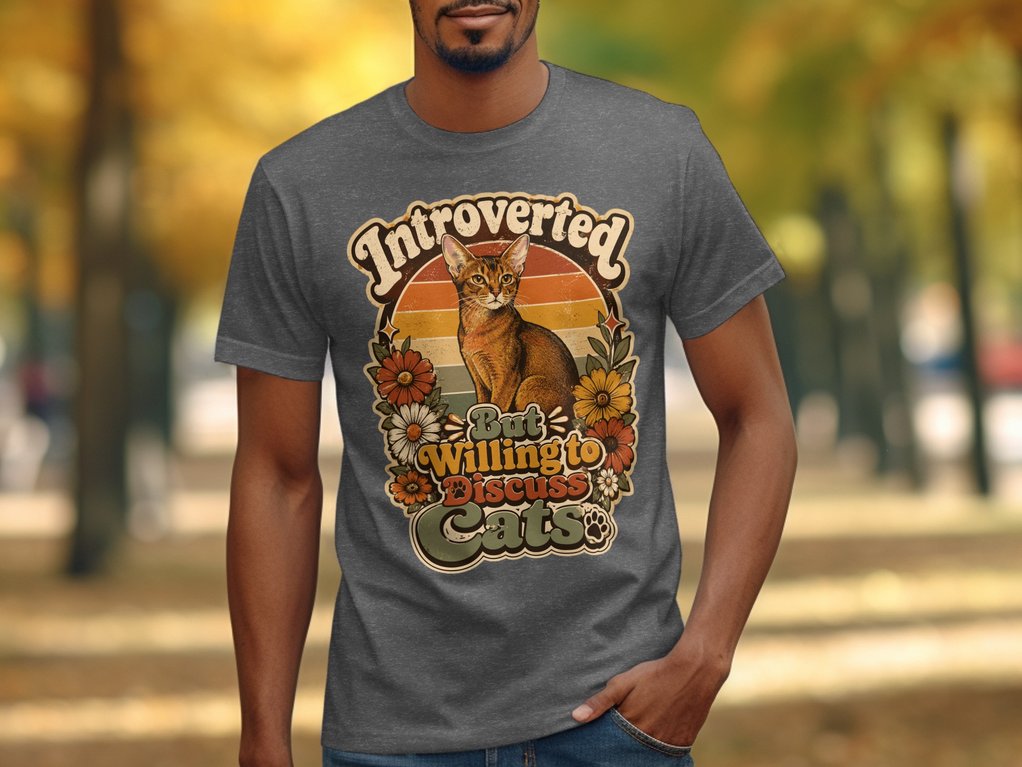 Introverted But Willing To Discuss Cats T-Shirt | Retro Cat Lover Shirt, Funny Cat Mom Gift, Vintage Pet Owner Tee, Boho Floral Kitty - Image 7