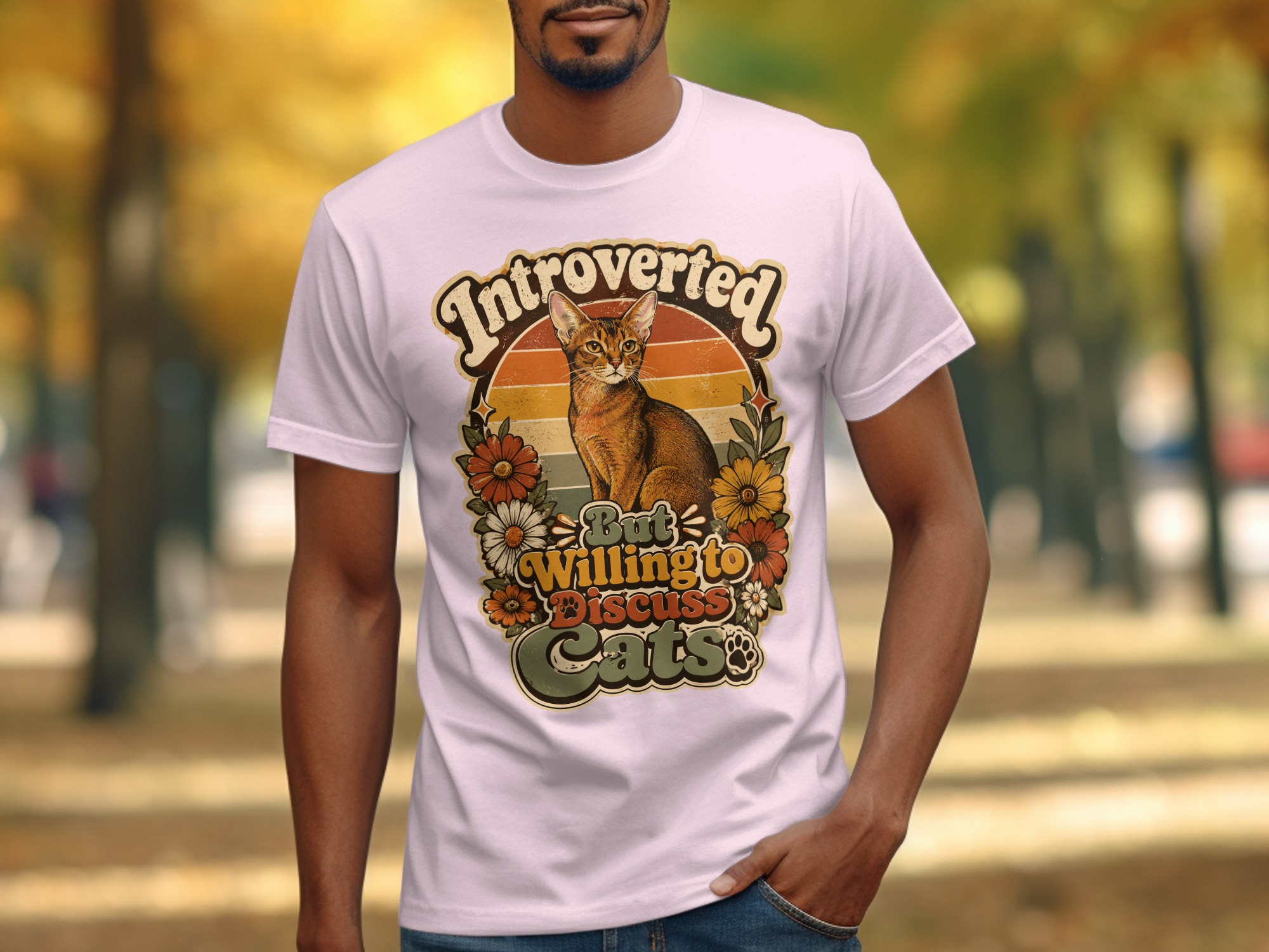 Introverted But Willing To Discuss Cats T-Shirt | Retro Cat Lover Shirt, Funny Cat Mom Gift, Vintage Pet Owner Tee, Boho Floral Kitty - Image 8