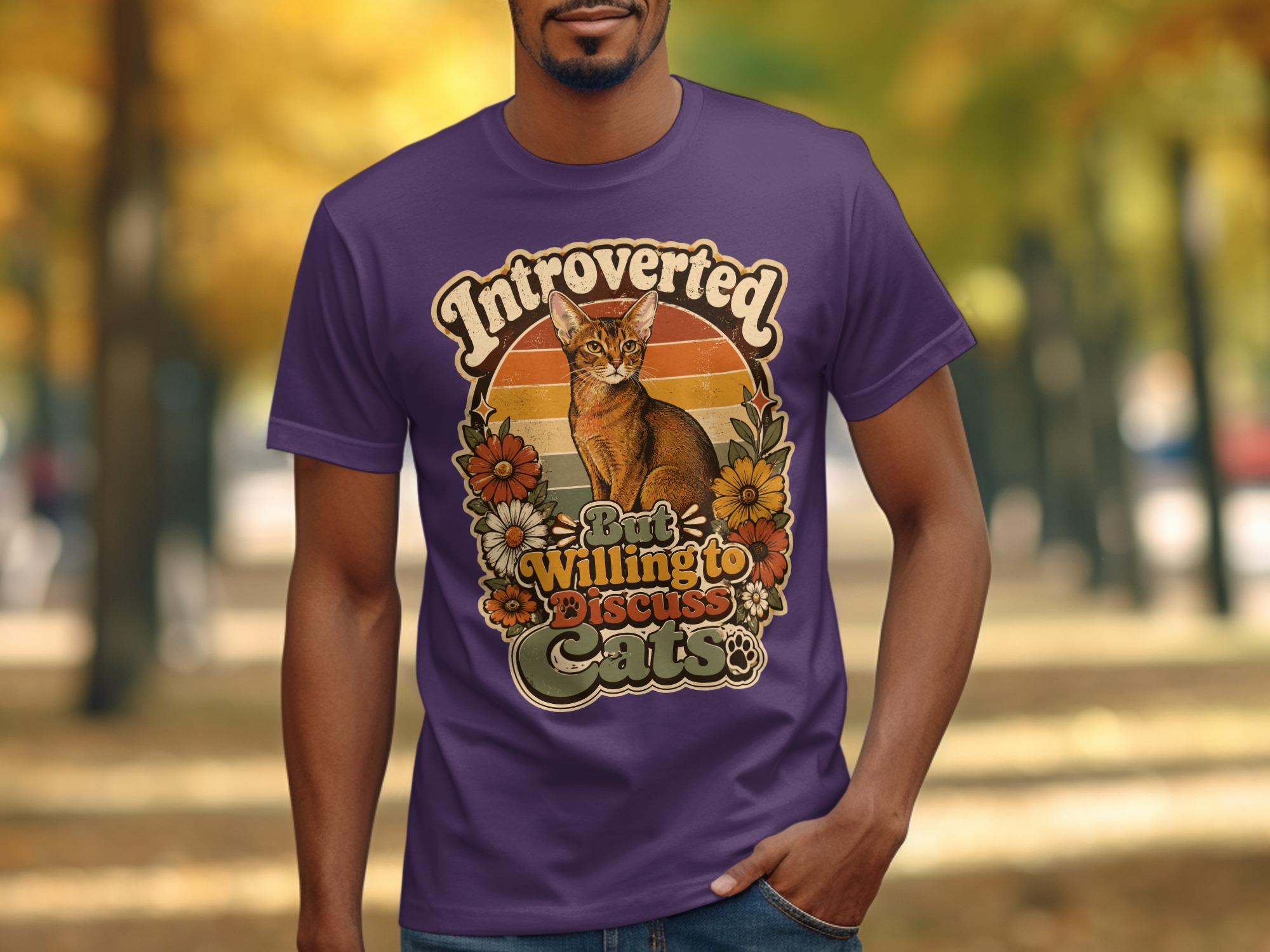 Introverted But Willing To Discuss Cats T-Shirt | Retro Cat Lover Shirt, Funny Cat Mom Gift, Vintage Pet Owner Tee, Boho Floral Kitty - Image 11