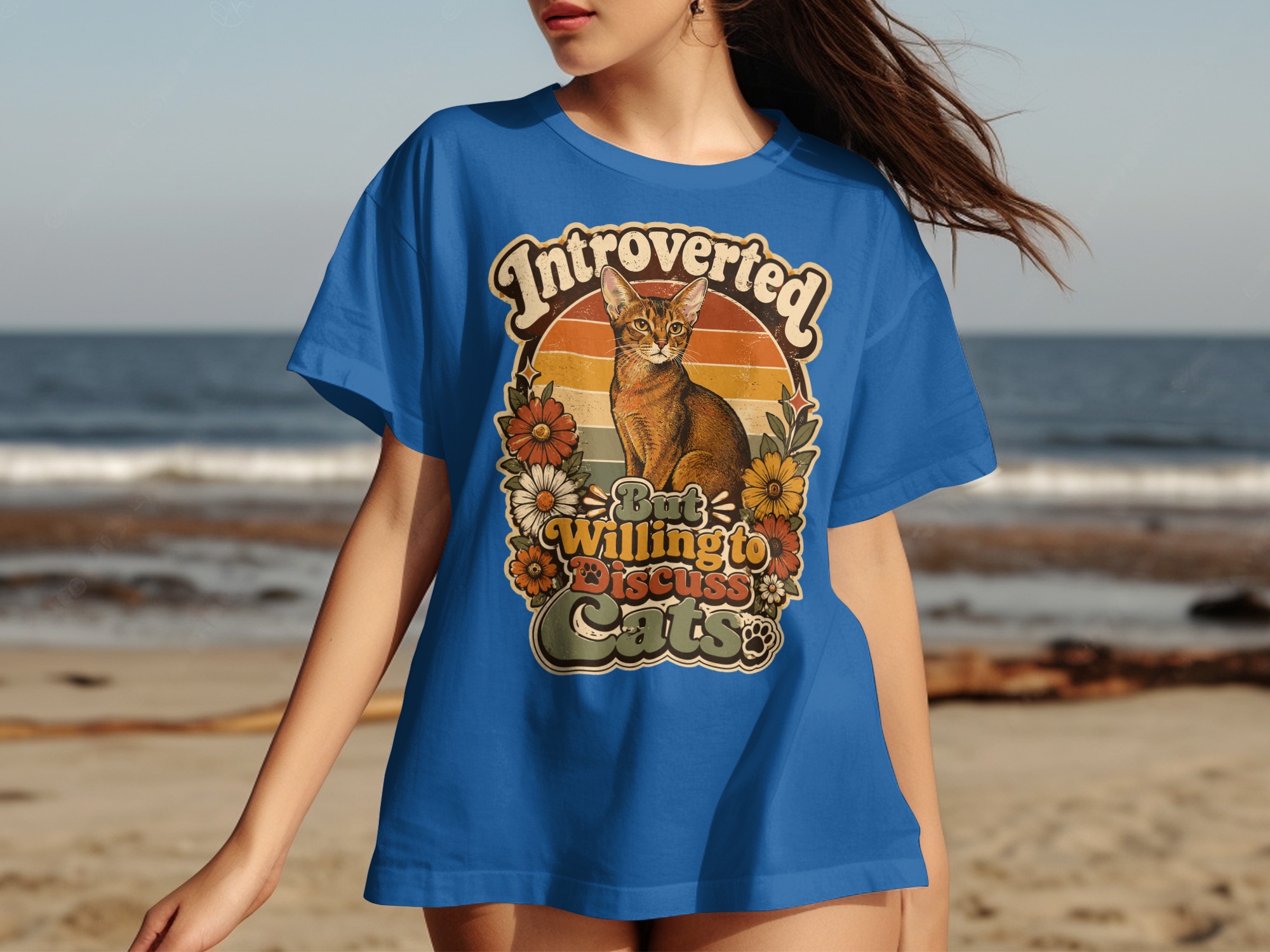 Introverted But Willing To Discuss Cats T-Shirt | Retro Cat Lover Shirt, Funny Cat Mom Gift, Vintage Pet Owner Tee, Boho Floral Kitty - Image 14