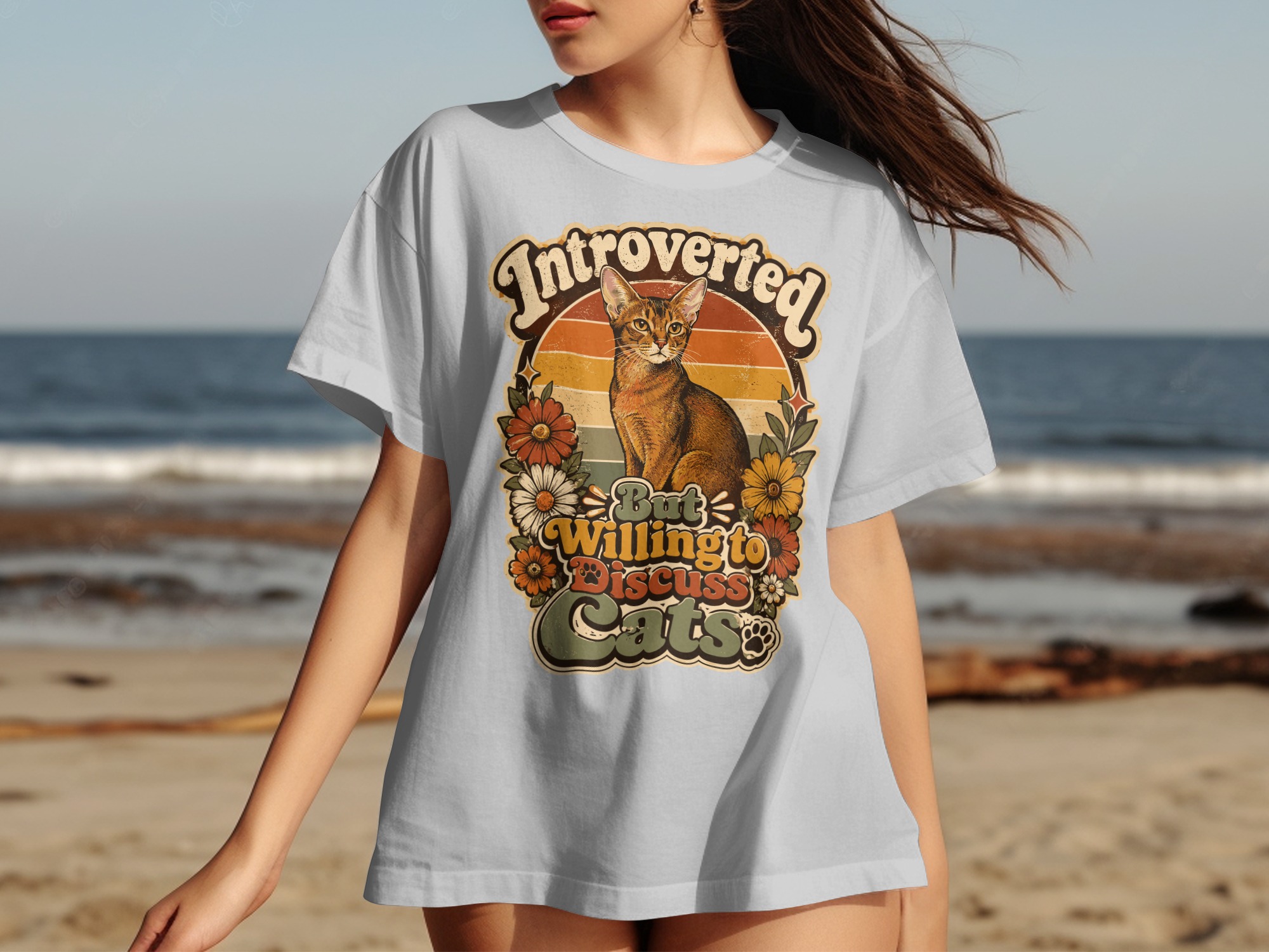 Introverted But Willing To Discuss Cats T-Shirt | Retro Cat Lover Shirt, Funny Cat Mom Gift, Vintage Pet Owner Tee, Boho Floral Kitty - Image 15