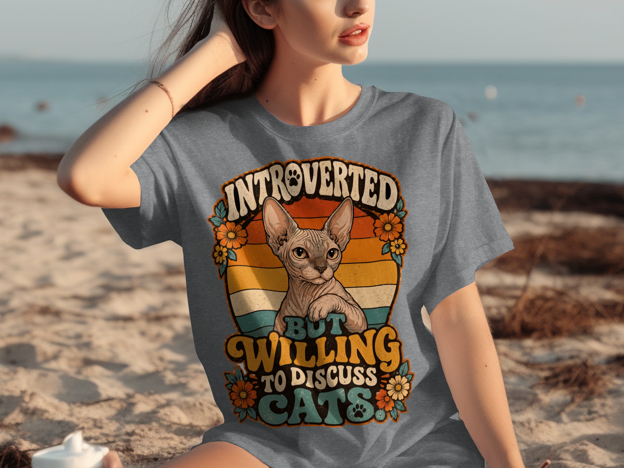 Introverted But Willing To Discuss Cats Shirt, Sphynx Cat Lover Tee, Retro Funny Feline T-Shirt, Vintage Pet Owner Gift - Image 5