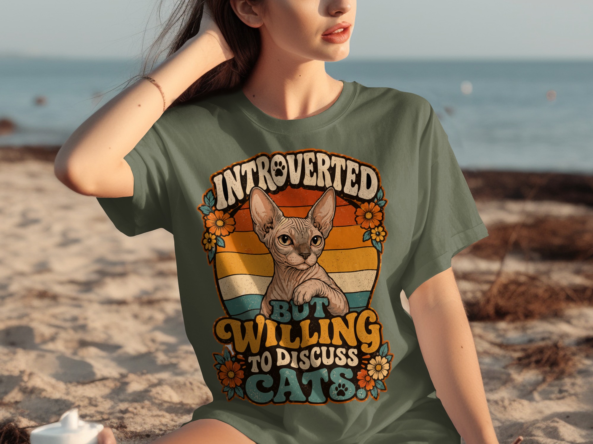 Introverted But Willing To Discuss Cats Shirt, Sphynx Cat Lover Tee, Retro Funny Feline T-Shirt, Vintage Pet Owner Gift - Image 7