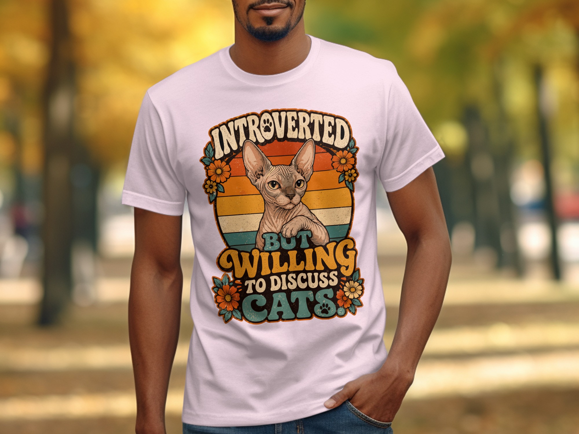 Introverted But Willing To Discuss Cats Shirt, Sphynx Cat Lover Tee, Retro Funny Feline T-Shirt, Vintage Pet Owner Gift - Image 8