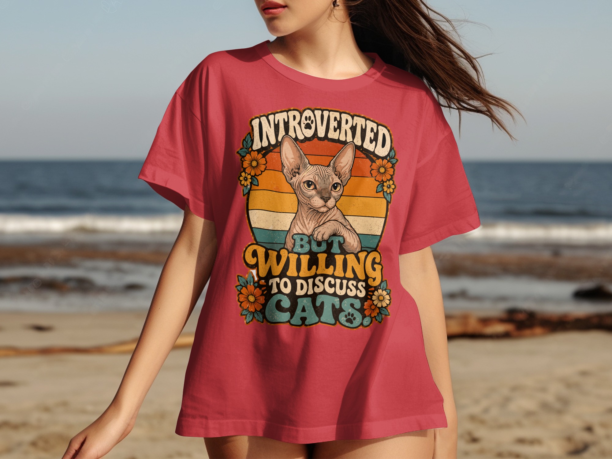 Introverted But Willing To Discuss Cats Shirt, Sphynx Cat Lover Tee, Retro Funny Feline T-Shirt, Vintage Pet Owner Gift - Image 13