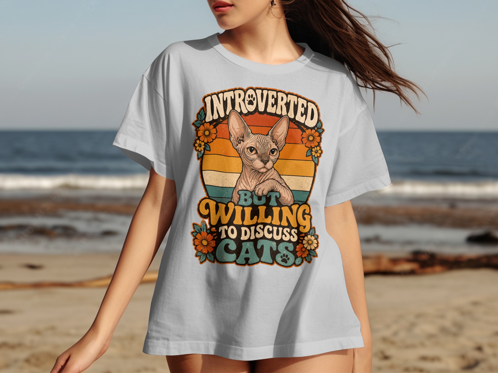 Introverted But Willing To Discuss Cats Shirt, Sphynx Cat Lover Tee, Retro Funny Feline T-Shirt, Vintage Pet Owner Gift - Image 15