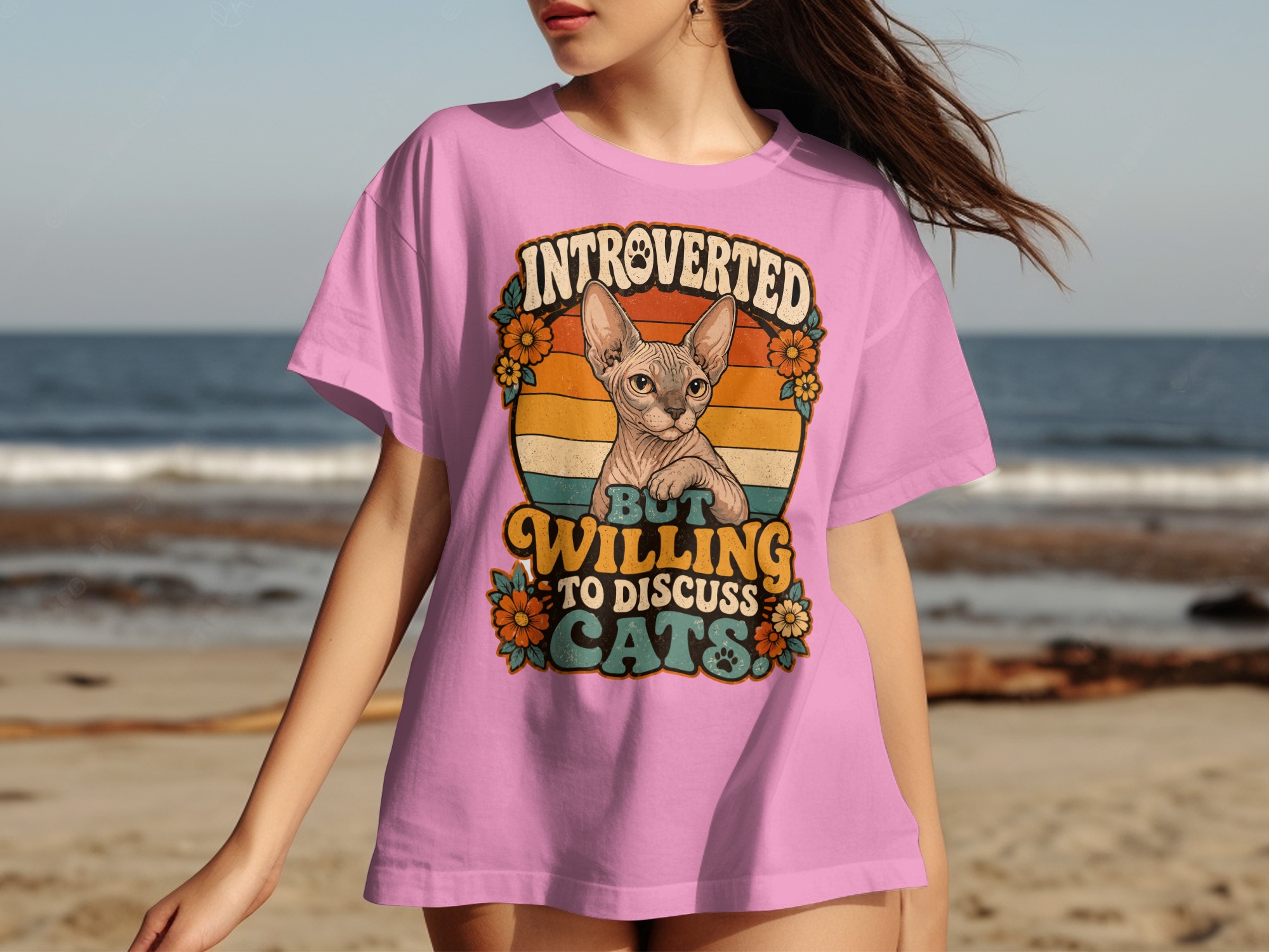 Introverted But Willing To Discuss Cats Shirt, Sphynx Cat Lover Tee, Retro Funny Feline T-Shirt, Vintage Pet Owner Gift - Image 17