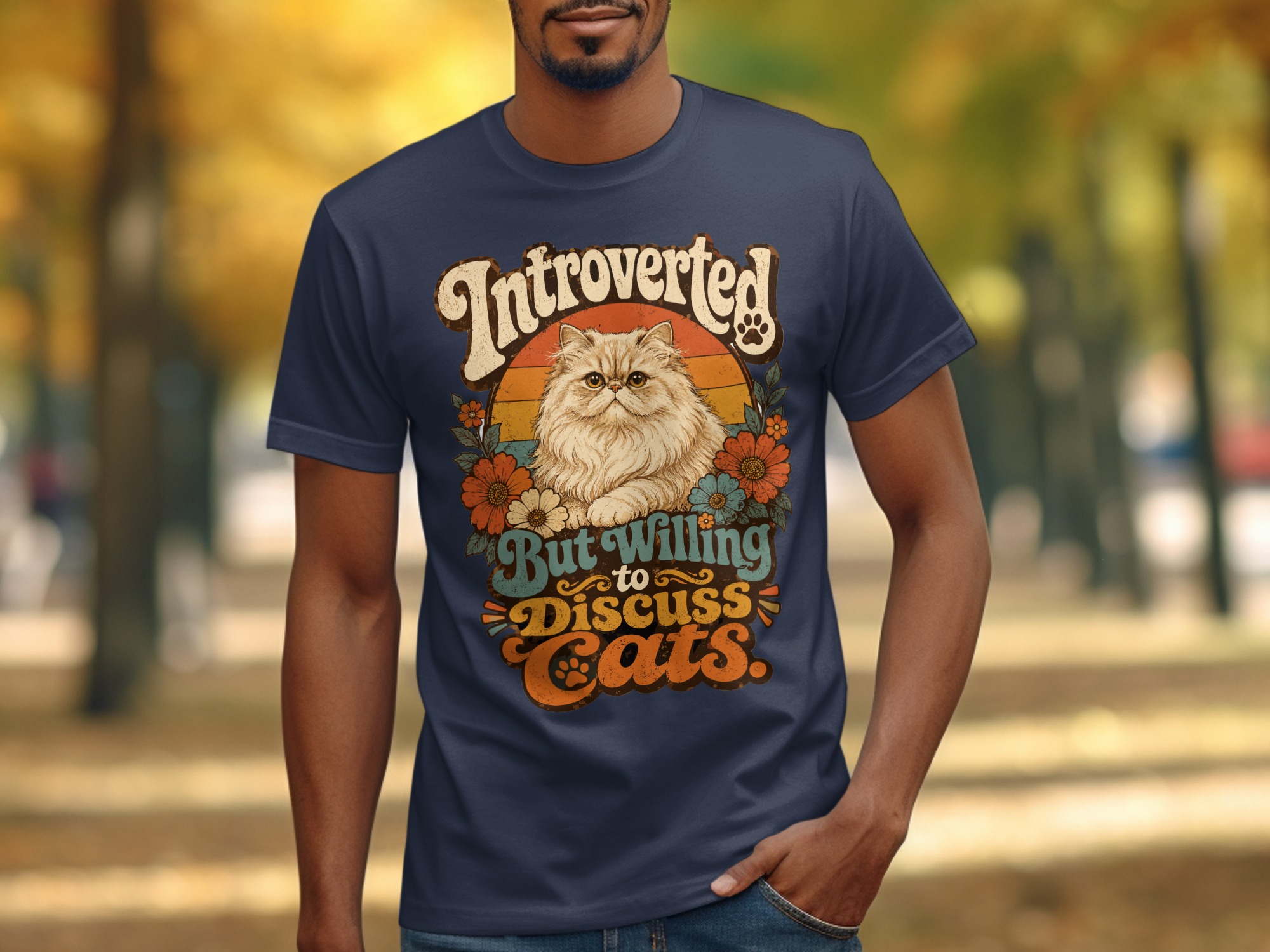 Introverted But Willing to Discuss Cats T-Shirt | Retro Cat Lover Tee | Funny Persian Cat Mom Gift | Vintage Pet Owner Aesthetic Shirt - Image 10