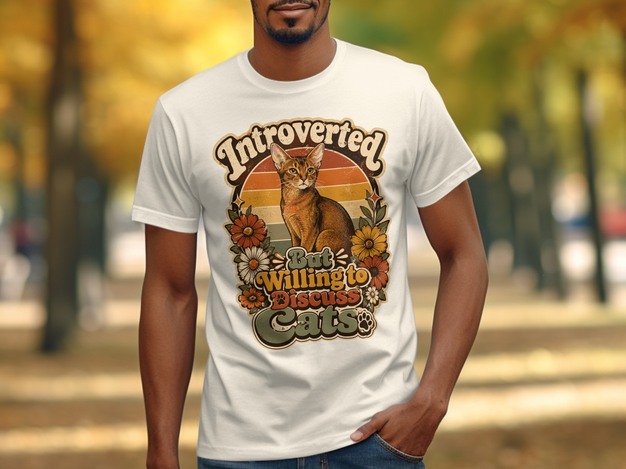 Introverted But Willing To Discuss Cats T-Shirt | Retro Cat Lover Shirt, Funny Cat Mom Gift, Vintage Pet Owner Tee, Boho Floral Kitty - Image 9