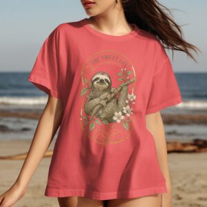 Sweet Life Sloth T-Shirt, Vintage Graphic Tee, Cozy Nature Lover Gift, Whimsical Animal Shirt, Slow Living Top, Art Nouveau Botanical Design
