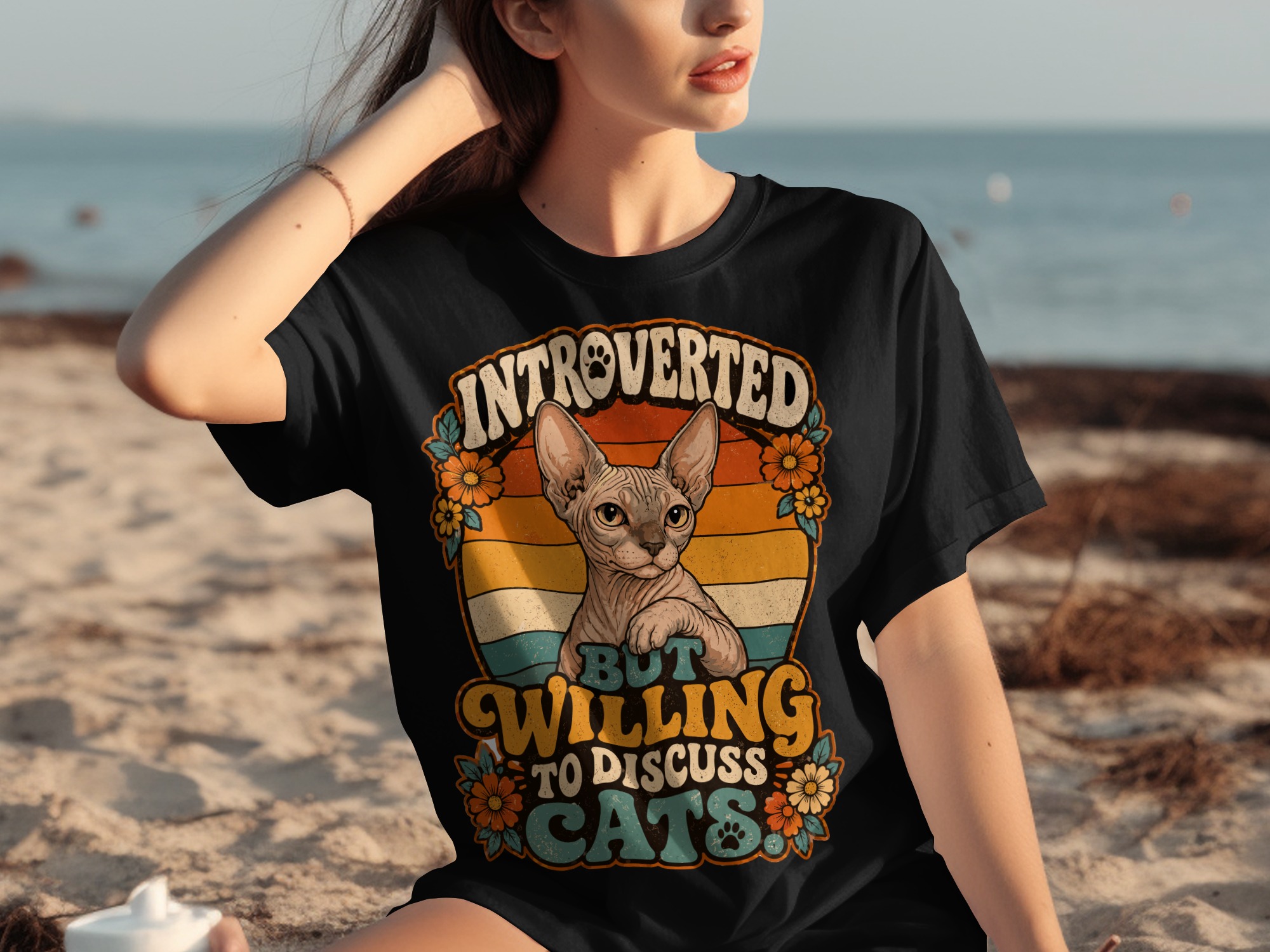 Introverted But Willing To Discuss Cats Shirt, Sphynx Cat Lover Tee, Retro Funny Feline T-Shirt, Vintage Pet Owner Gift - Image 2