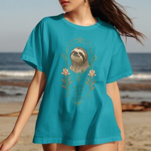 Gentle Calm Steady Sloth T-Shirt | Art Nouveau Floral Sloth Lover Tee | Cute Animal Whimsical Top | Cozy Nature Aesthetic Shirt for Women &