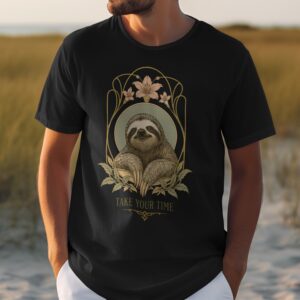Sloth Take Your Time T-Shirt, Art Nouveau Sloth Tee, Whimsical Animal Lover Gift, Slow Living Nature Shirt, Vintage Style Sloth Gift for Her
