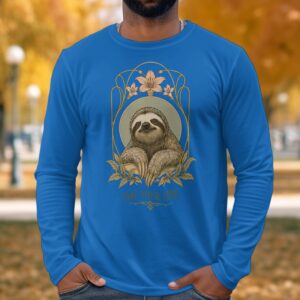 Mindful Sloth Long Sleeve T-Shirt, Art Nouveau Take Your Time Tee, Vintage Botanical Lily Aesthetic Shirt, Cozy Slow Living Gift