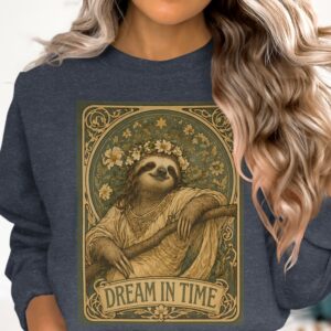 Dreamin Time - Sloth Art Nouveau, Dreamin Time Print, Whimsical Animal, Vintage Floral Decor, Goddess Sloth Illustration
