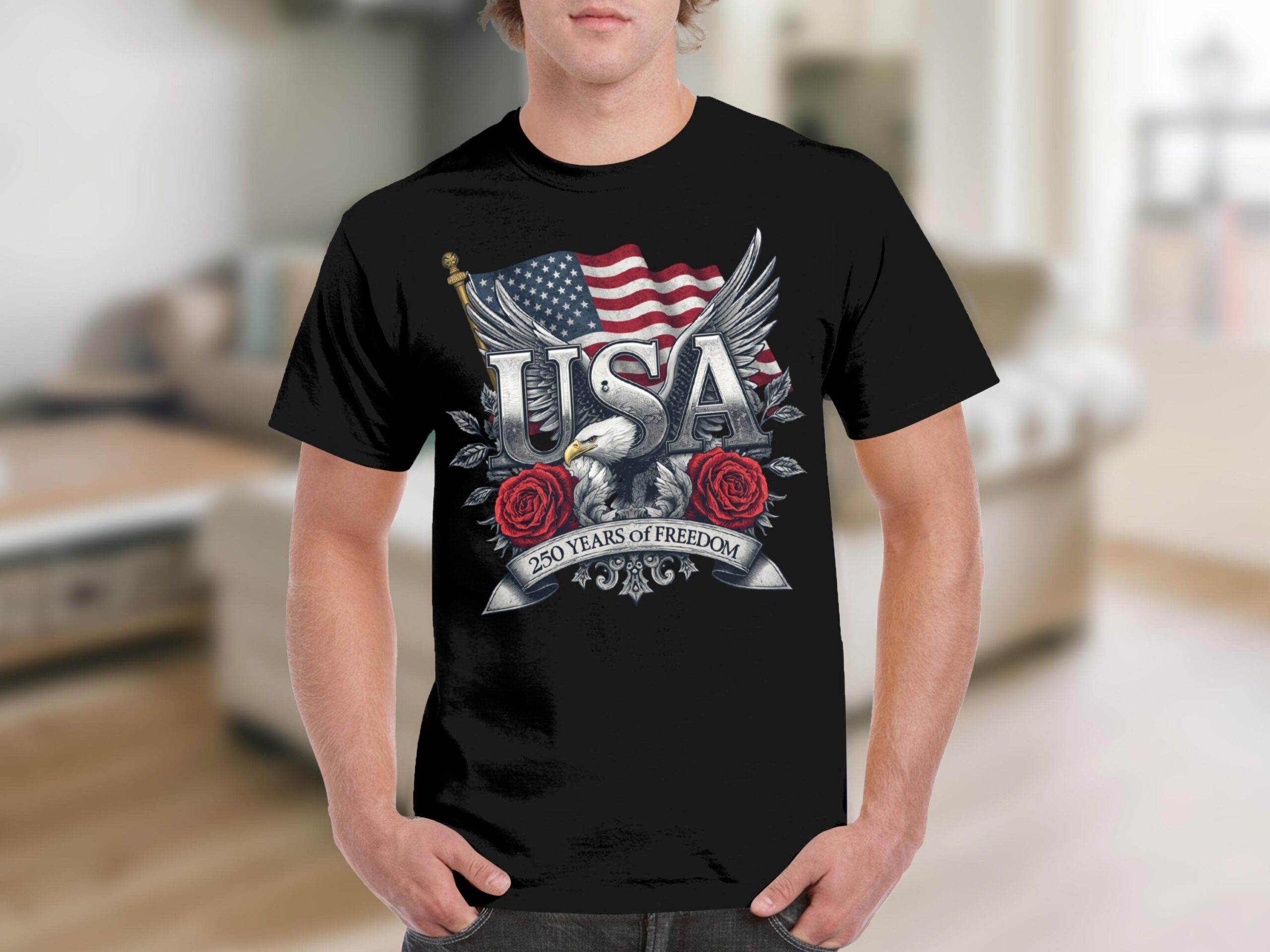 Patriotic American Eagle USA T-Shirt, 250 Years of Freedom Flag Tee, Vintage Style Independence Day Gift, Memorial Day Shirt, Veteran