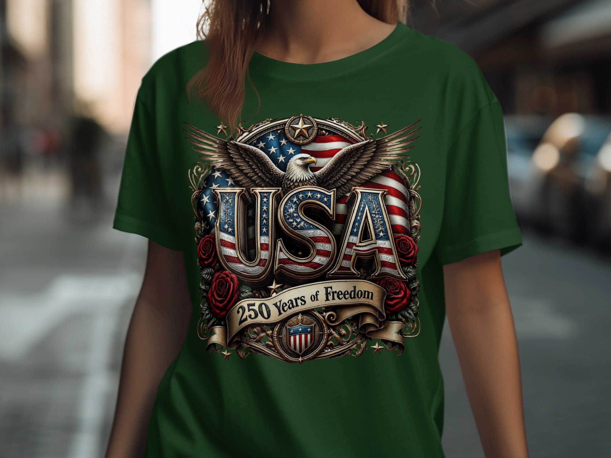Patriotic USA 250 Years of Freedom T-Shirt, Vintage America Flag Eagle Design Tee, Americana Gift for Veteran - Image 3