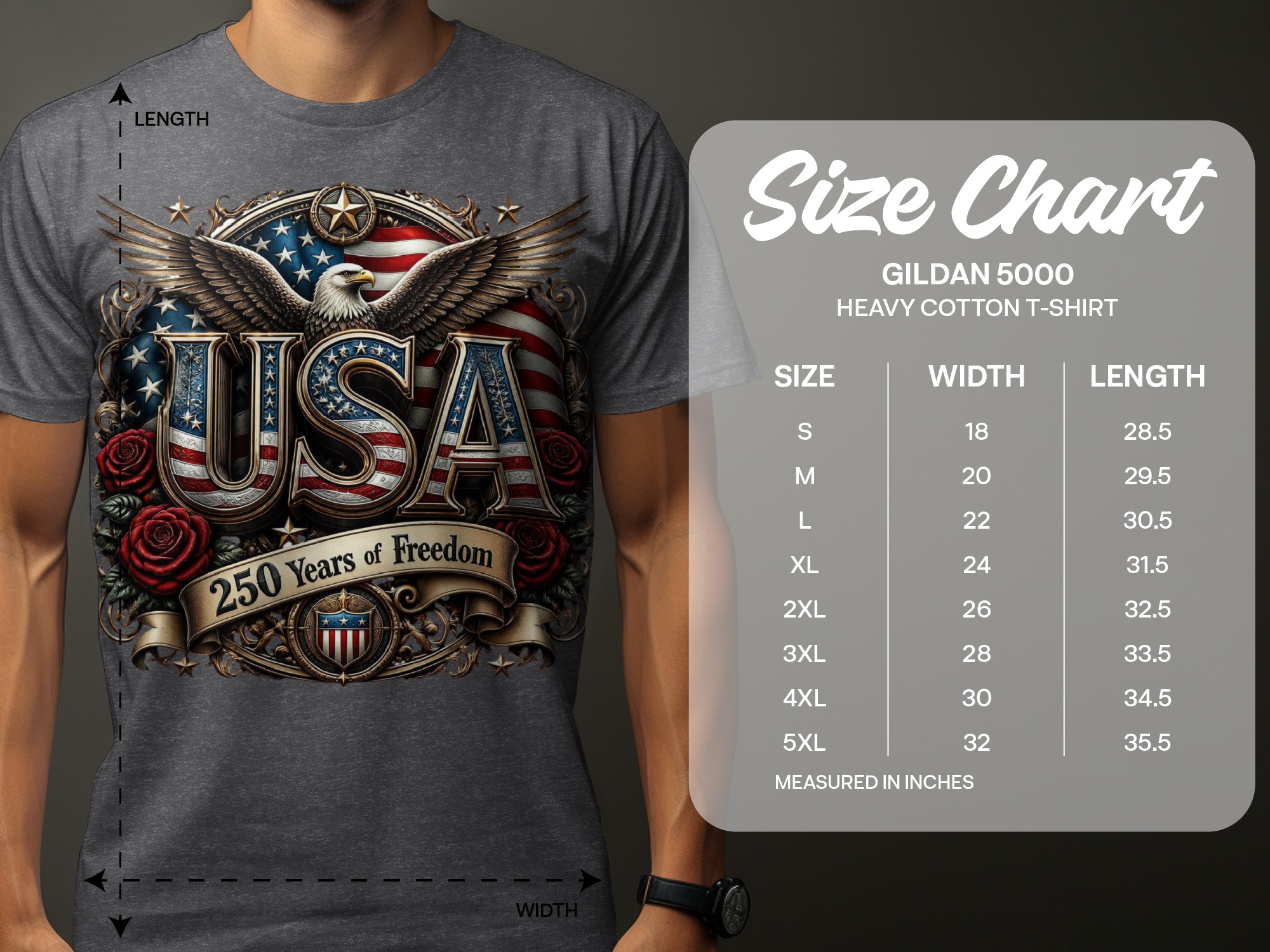 Patriotic USA 250 Years of Freedom T-Shirt, Vintage America Flag Eagle Design Tee, Americana Gift for Veteran - Image 7