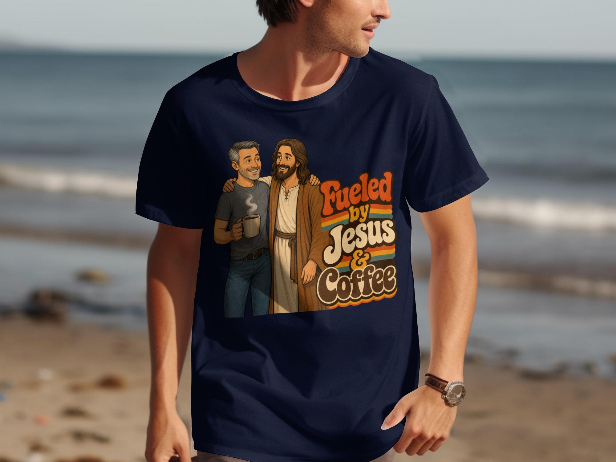 Fueled by Jesus & Coffee T-Shirt | Retro Christian Faith Tee Vintage Jesus Lover Gift for Him Her Spiritual Coffee Lover Apparel - Image 2