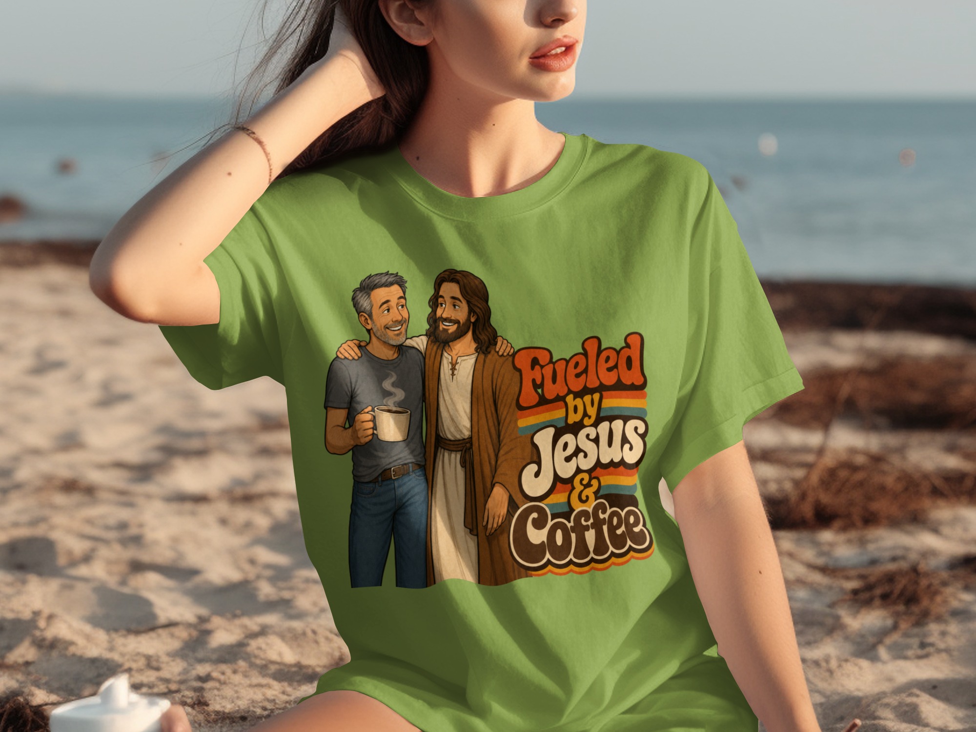 Fueled by Jesus & Coffee T-Shirt | Retro Christian Faith Tee Vintage Jesus Lover Gift for Him Her Spiritual Coffee Lover Apparel - Image 13