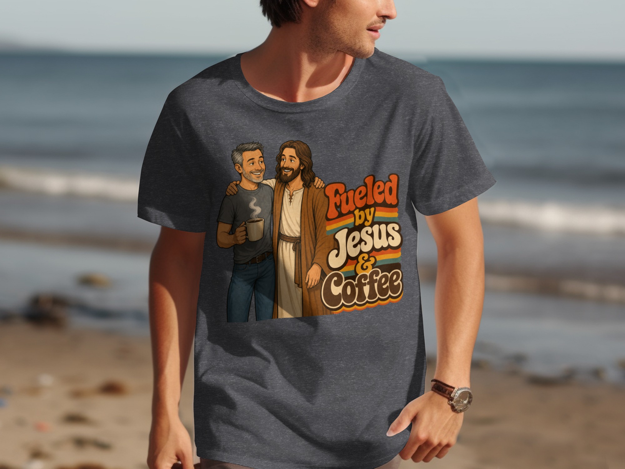 Fueled by Jesus & Coffee T-Shirt | Retro Christian Faith Tee Vintage Jesus Lover Gift for Him Her Spiritual Coffee Lover Apparel - Image 7