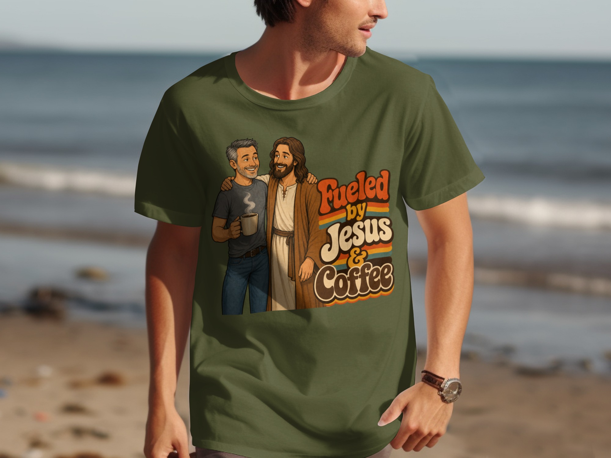 Fueled by Jesus & Coffee T-Shirt | Retro Christian Faith Tee Vintage Jesus Lover Gift for Him Her Spiritual Coffee Lover Apparel - Image 8