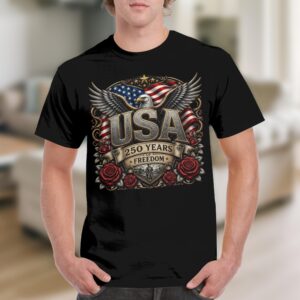 Patriotic USA Eagle 250 Years Freedom T-Shirt, Vintage Americana American Flag Tee, Mens Independence Day Gift, Veteran Military Pride Shirt