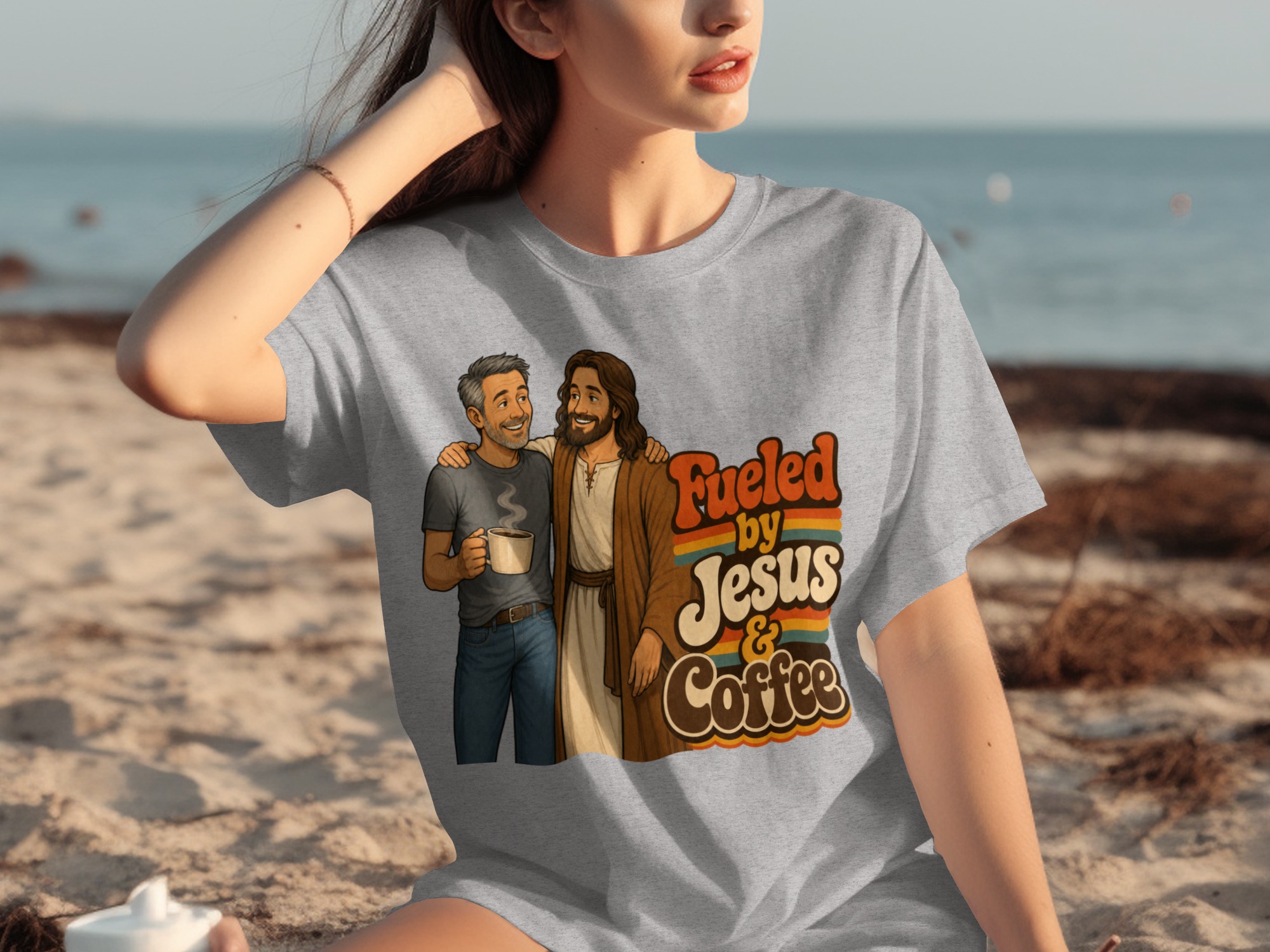 Fueled by Jesus & Coffee T-Shirt | Retro Christian Faith Tee Vintage Jesus Lover Gift for Him Her Spiritual Coffee Lover Apparel - Image 14