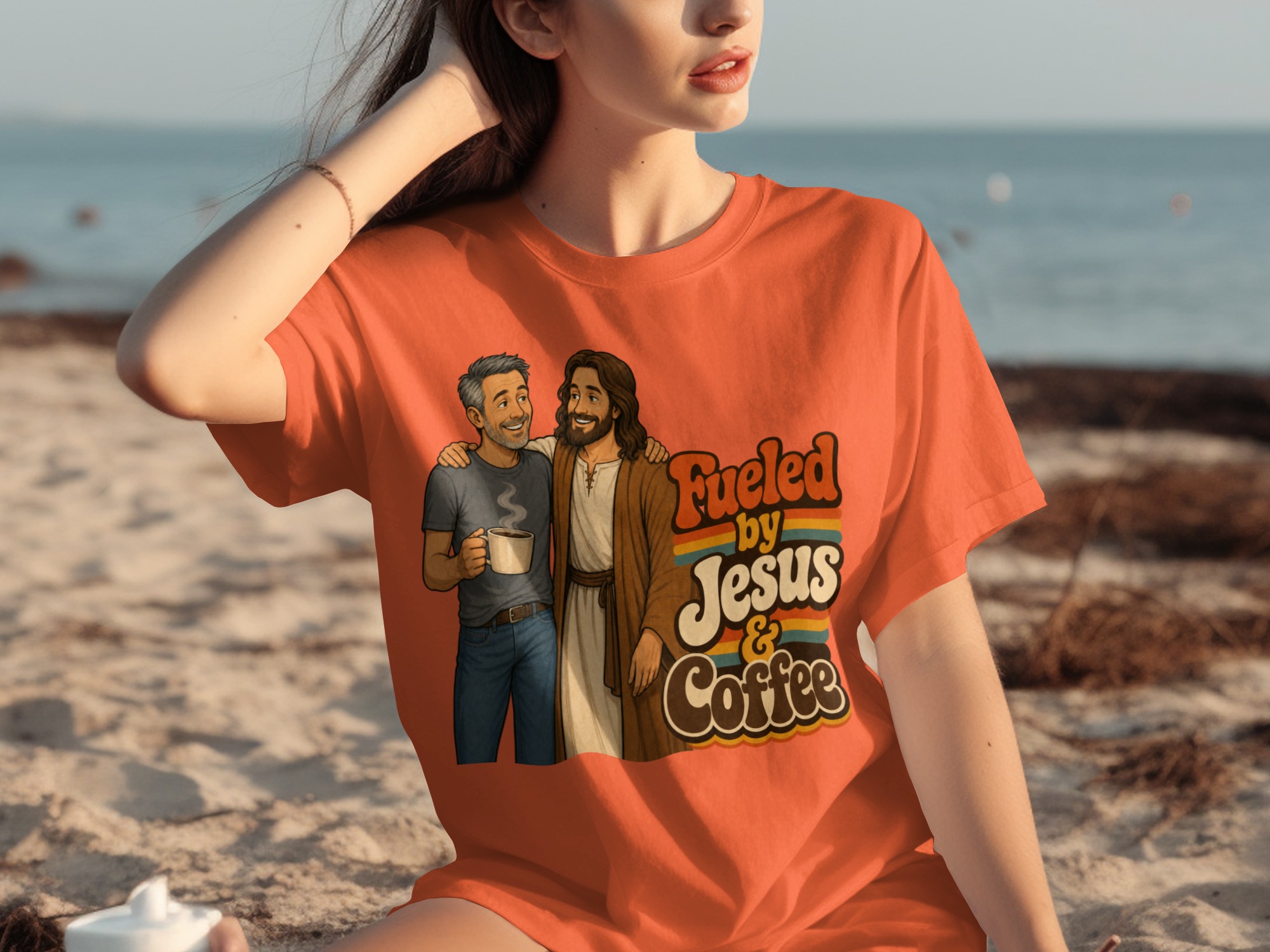 Fueled by Jesus & Coffee T-Shirt | Retro Christian Faith Tee Vintage Jesus Lover Gift for Him Her Spiritual Coffee Lover Apparel - Image 12