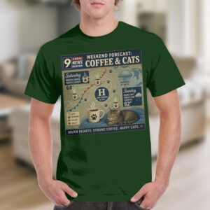 Coffee and Cats T-Shirt, Weekend Forecast Weather Report, Cozy Cat Lover Gift, Vintage Coffee Tee, Napping Cat Shirt, Funny Cat Mom Gift