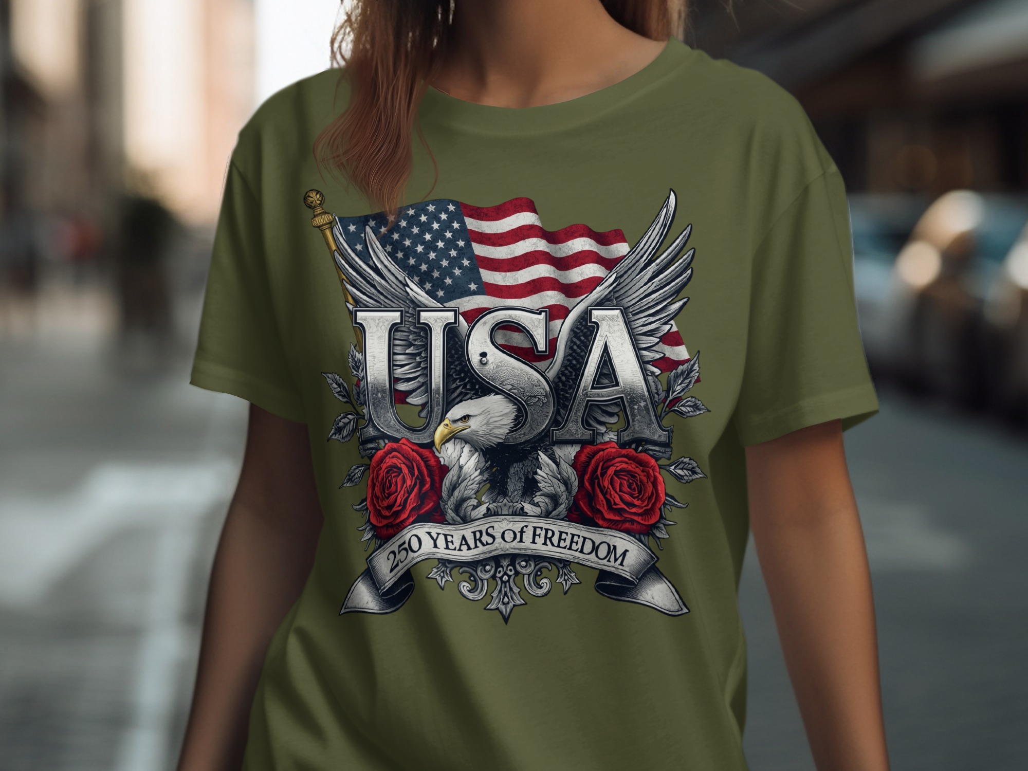 Patriotic American Eagle USA T-Shirt, 250 Years of Freedom Flag Tee, Vintage Style Independence Day Gift, Memorial Day Shirt, Veteran - Image 6