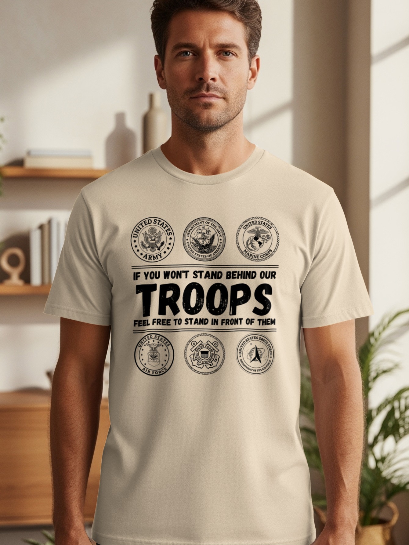 Stand Behind Our Troops Military T-Shirt | Patriotic US Armed Forces Veteran Shirt | Army Navy Marine Air Force Tee - Image 5
