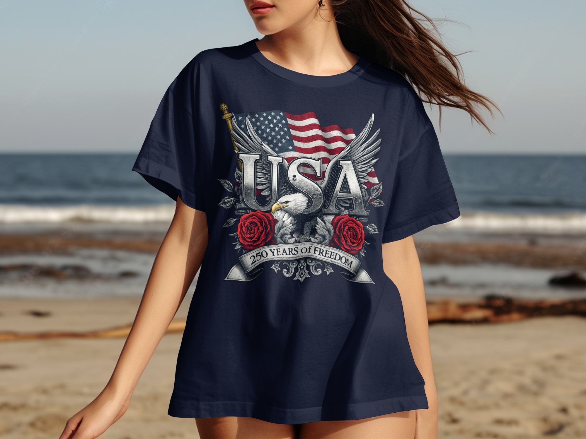Patriotic American Eagle USA T-Shirt, 250 Years of Freedom Flag Tee, Vintage Style Independence Day Gift, Memorial Day Shirt, Veteran - Image 2