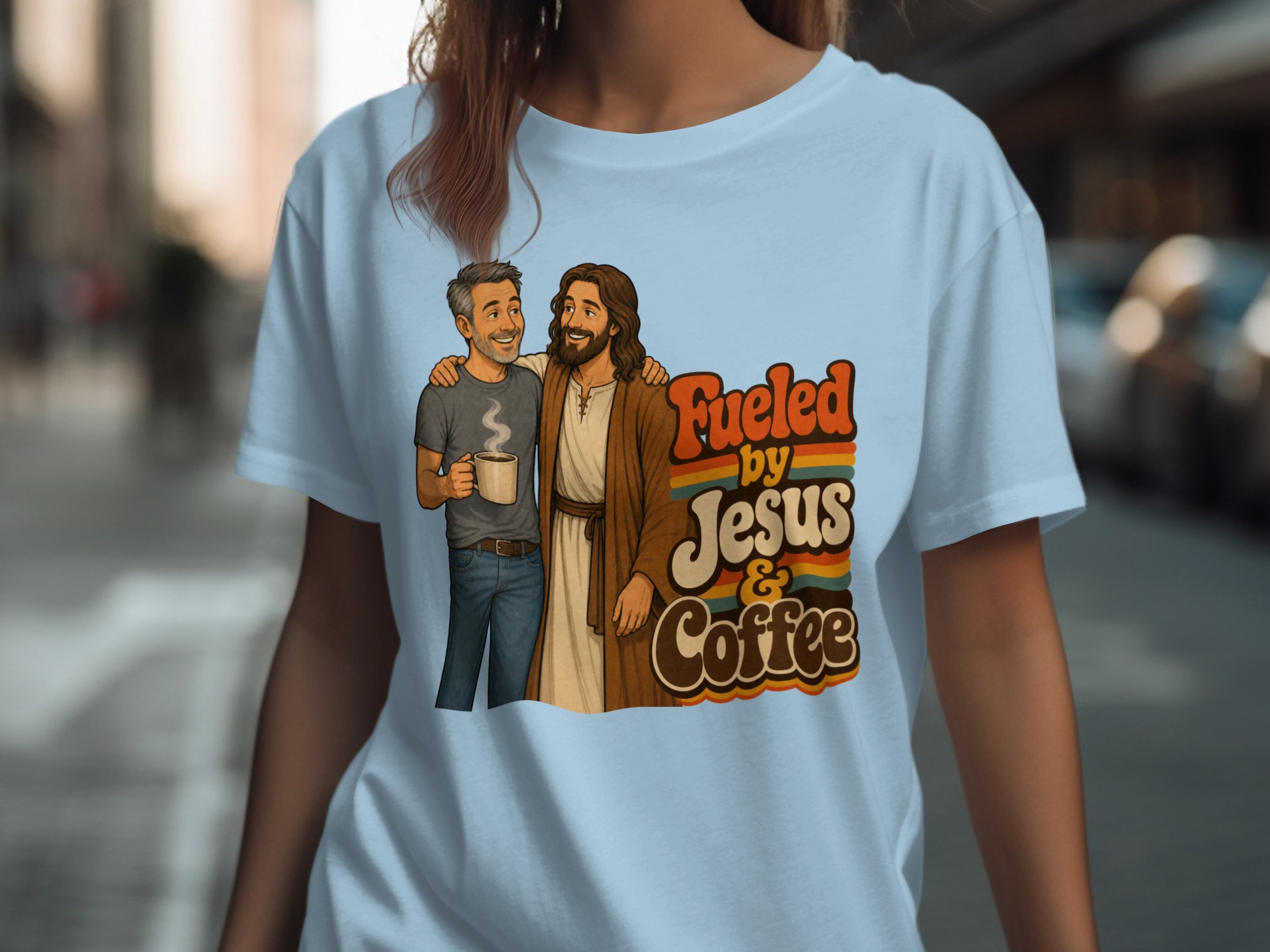 Fueled by Jesus & Coffee T-Shirt | Retro Christian Faith Tee Vintage Jesus Lover Gift for Him Her Spiritual Coffee Lover Apparel - Image 19