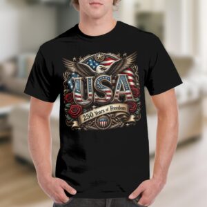 Patriotic USA 250 Years of Freedom T-Shirt, Vintage America Flag Eagle Design Tee, Americana Gift for Veteran