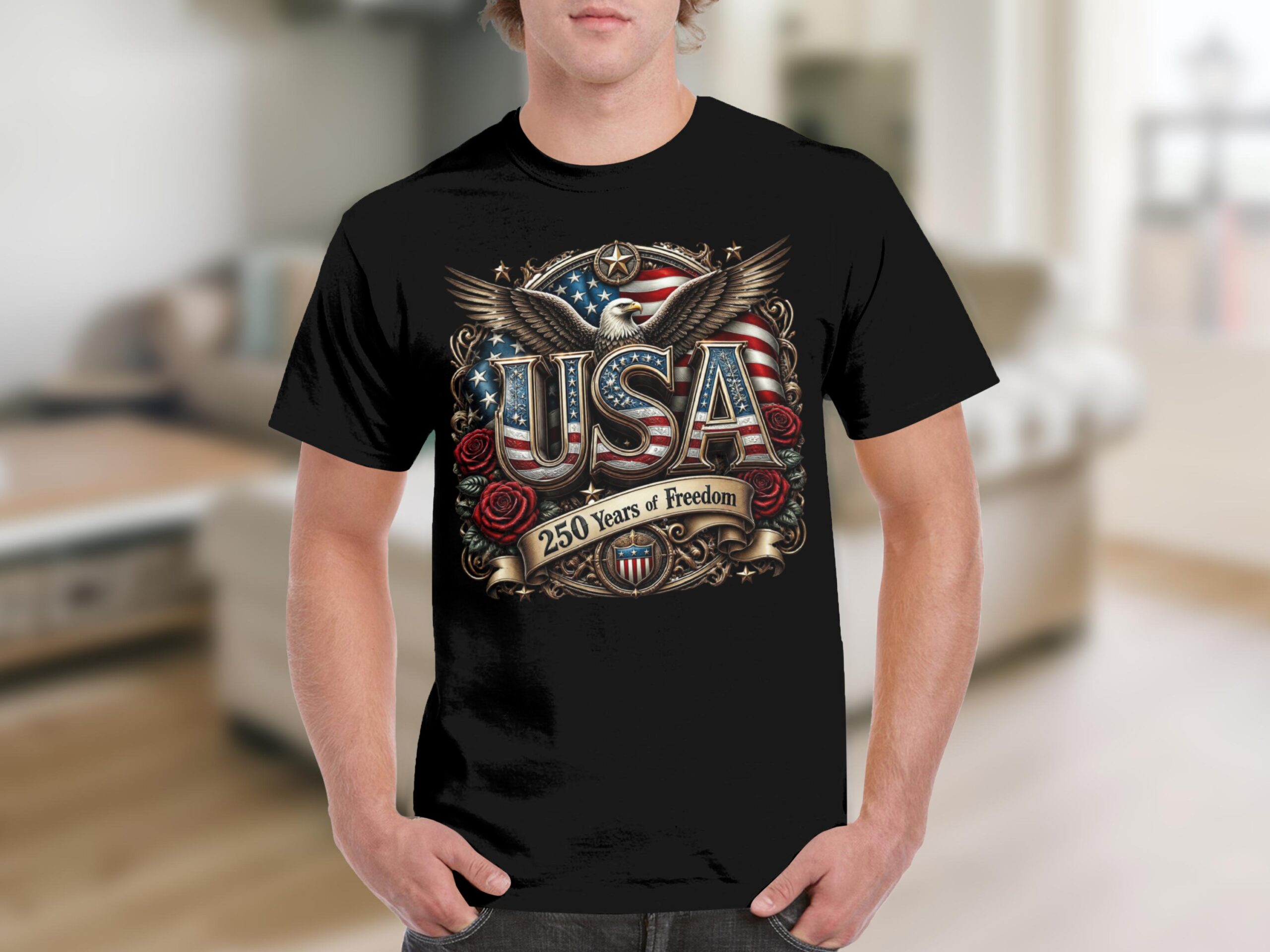 Patriotic USA 250 Years of Freedom T-Shirt, Vintage America Flag Eagle Design Tee, Americana Gift for Veteran